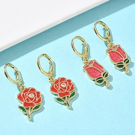 Серьги-кольца из латуни с эмалью ко Дню святого Валентина для женщин, цветок розы