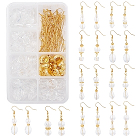 Sunnyclue 152 pcs perles de verre transparentes, perles de verre en forme de larme et de géométrie et perles d'espacement en plastique, crochets et épingles de boucle d'oreille en laiton, pour les boucles d'oreilles pendantes en verre de bricolage faisant des kits