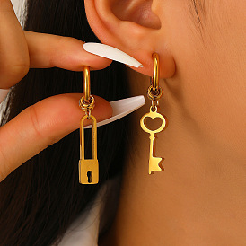 Серьги из 304 нержавеющей стали, Замок и ключ, слева и справа