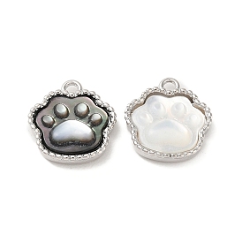 Natural Shell Paw print Charms, Platinum Plated Brass Claw Print Charms