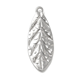 Textured 304 Stainless Steel Pendants, Leaf Charms