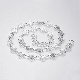 304 Stainless Steel Link Chains, Soldered, Flat Round with Flower