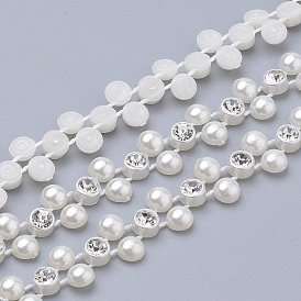 Flor abs plástico imitación perla con cuentas ribete guirnalda hilos, con carrete, diamantes de imitación de cristal, para la boda