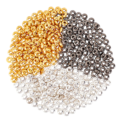 450Pcs 3 Colors Brass Spacer Beads, Cadmium Free & Lead Free, Rondelle