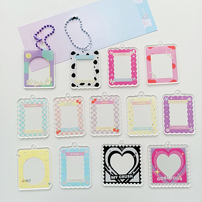 Acrylic DIY Photocard Photo Frame Keychain, Transparent Disc Star Chasing Pendant Decorations Sticker Keychain, with Random Color Ball Chains, Rectangle