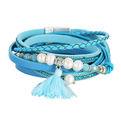 Bohemian Ethnic Pearl Tassel Bracelet - Multi-layered, Wraparound Bracelet for Women.