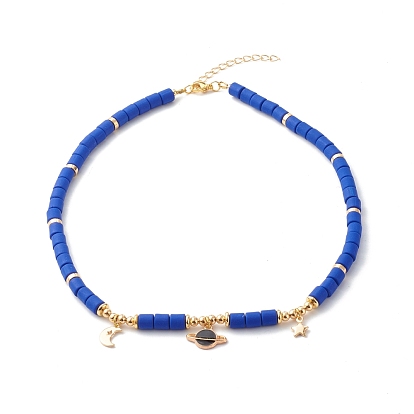 Collares de cuentas de arcilla polimérica, con colgante de planeta de aleación esmaltada