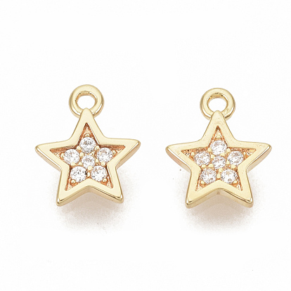 Brass Micro Pave Cubic Zirconia Charms, Nickel Free, Star, Real 18K Gold Plated