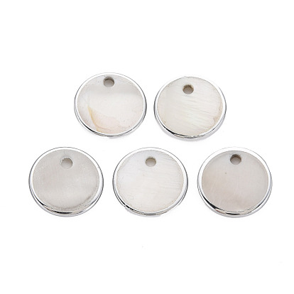 Natural Freshwater Shell Charms, with UV Plated, Flat Round