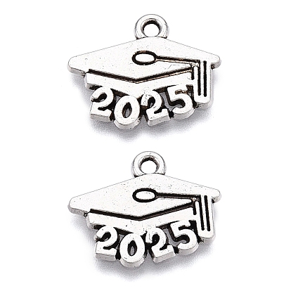 Pendentifs en alliage de style tibétain, graduation trencher cap avec le numéro 2025
