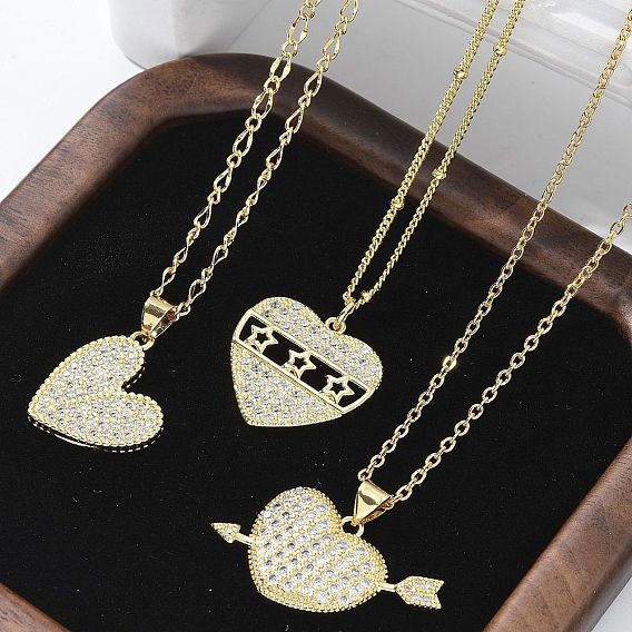 Латунные микропаве прозрачные кубические цирконии ожерелья с подвеской в виде сердца для женщин