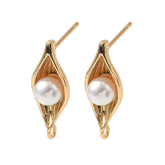 Латунные серьги, с ABS имитации жемчуга, глаз, без никеля , с петлей