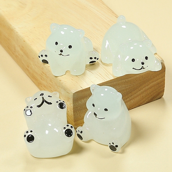 Украшение для дисплея белого медведя из светящейся смолы, светится в темноте, Микропейзажные украшения для рабочего стола автомобиля