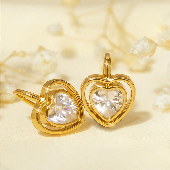 Серьги-сердечки из латуни с прозрачным кубическим цирконием, золотые