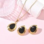 304 Stainless Steel Enamel Teardrop Stud Earrings & Pendant Necklaces Sets for Women, Golden