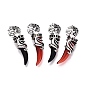 Alloy Glass Big Pendants, Tusk with Wolf Charms, Antique Silver