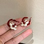 Серьги-кольца из латуни с эмалью для женщин, болтаться серьги смола цветок