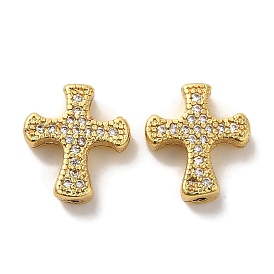 Brass Micro Pave Cubic Zirconia Beads, Long-Lasting Plated, Cadmium Free & Lead Free, Cross