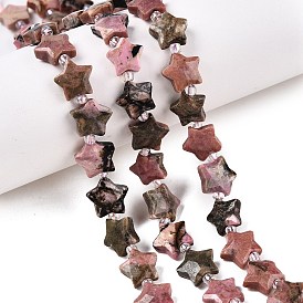 Natural Rhodonite Beads Strands, with Seed Beads, Faceted Star