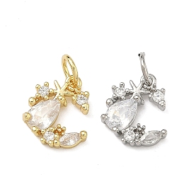 Латунные микропаве прозрачные подвески с фианитом, без кадмия и без свинца, стойки покрытие, долговечный, Луна прелести