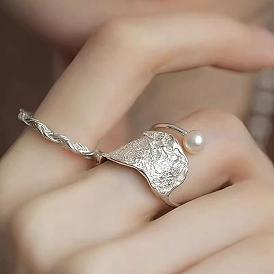 2 шт. 925 стерлинговое серебро с натуральным пресноводным жемчугом, круглые регулируемые манжетные кольца