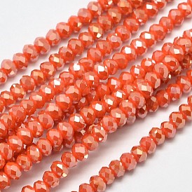 Faceted Rondelle Full Rainbow Plated Imitation Jade Electroplate Glass Beads Strands