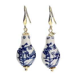 Gourd Porcelain Dangle Earrings, Rack Plating Brass Earrings for Wome