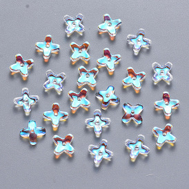 Transparent Spray Painted Glass Beads, AB Color Plated, Clover