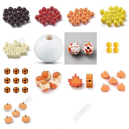 Perles de bois naturel peintes, formes mixtes