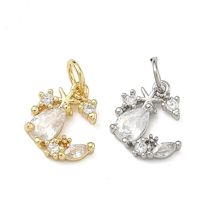 Латунные микропаве прозрачные подвески с фианитом, без кадмия и без свинца, стойки покрытие, долговечный, Луна прелести