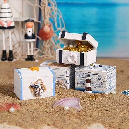Ocean Theme Wood Jewelry Box, Storage Chest Treasure Case for Bracelets, Rings, Earrings, White, Rectangle