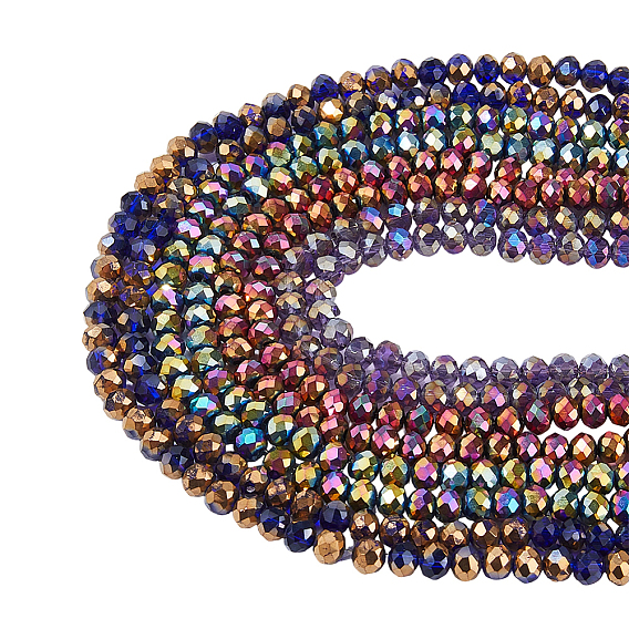 8 пряди 4 цвета гальванических стеклянных бусин пряди, рондель, граненые