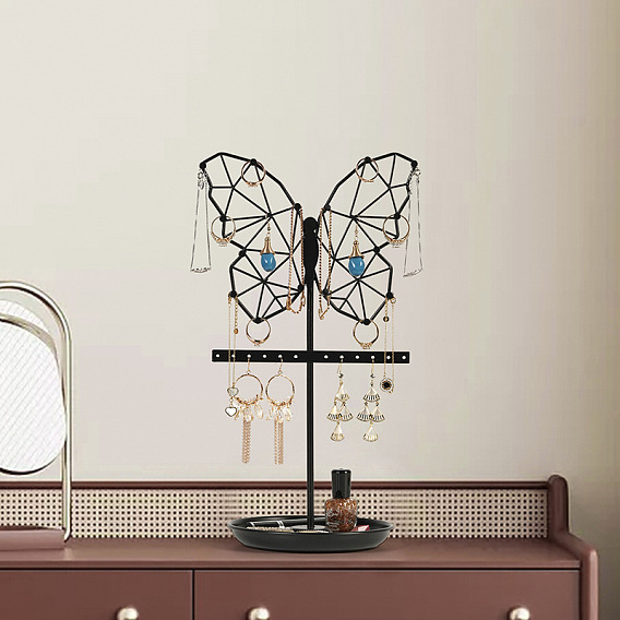 Креативные витрины для хранения железных ювелирных изделий с подносом, Настольное украшение для ювелирных изделий для браслета, Ожерелье, Серьги, хранение косметики