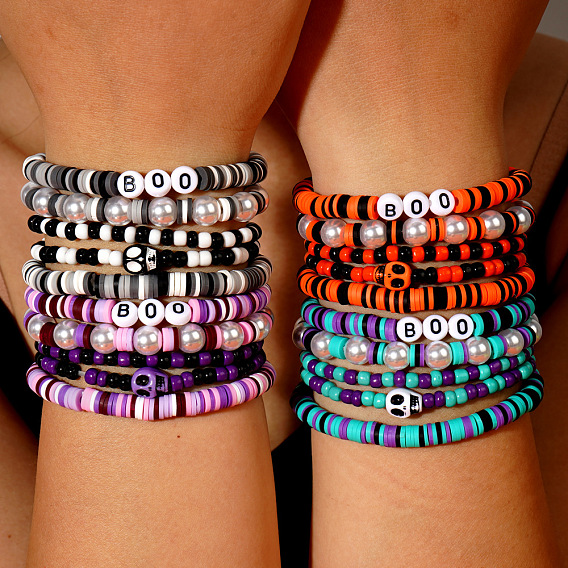 5шт. браслеты из полимерной глины хейши и стеклянных бусин для женщин, с имитацией жемчужина бисера