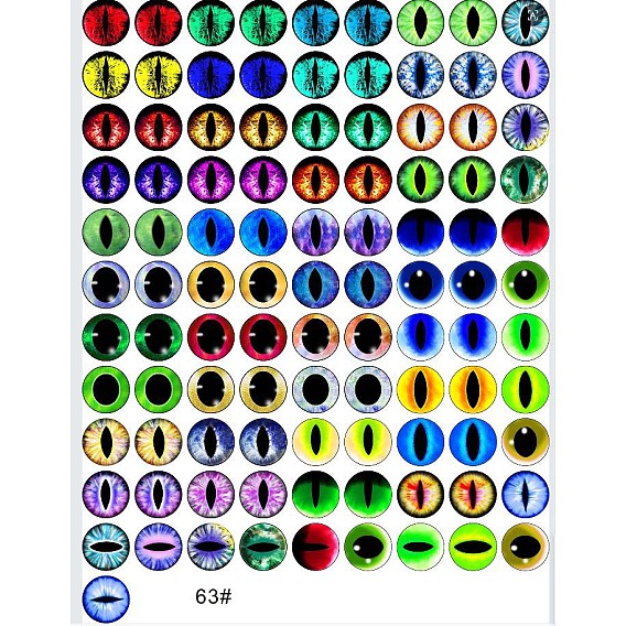 Printed Transparent Glass Cabochons, Half Round with Eye Pattern