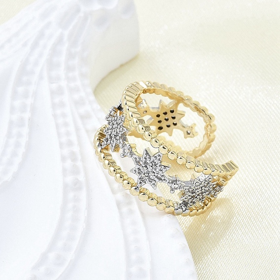 Латунные кольца-манжеты с микропаве и прозрачным цирконием для женщин, звезда
