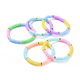 Stretch Bracelets, with Handmade Polymer Clay Heishi Beads and Brass Spacer Beads
