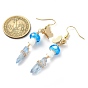 Dyed Natural Quartz Crystal Nugget & Mushroom Lampwork Dangle Earrings, Golden Brass Butterfly Long Drop Earrings