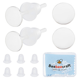 20шт. 925 фурнитура для сережек-гвоздиков из стерлингового серебра, подушечки для серег, с 50 пластиковыми ушными гайками и 1 тканью для полировки