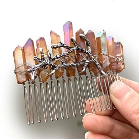 Natural Crystal Hair Combs, with Alloy Crown Hair Bands, for Women Girls