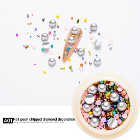 Nail Art Decoration Accessories, with Resin Rhinestones, ABS Plastic Imitation Pearl Cabochons, Glass Beads and Brass Cabochons, Chip & Tube & Half Round