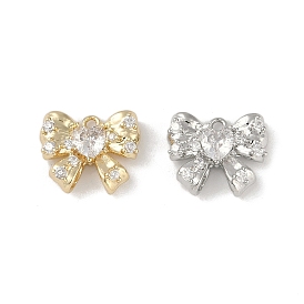 Brass Micro Pave Clear Cubic Zirconia Charms, Bowknot