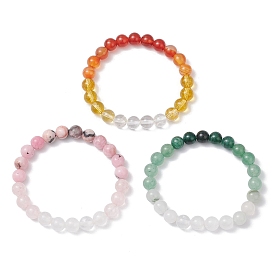 3шт. браслеты из натуральных смешанных драгоценных камней с круглыми бусинами для женщин и мужчин