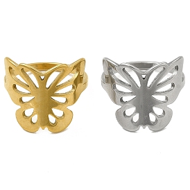 201 Stainless Steel Finger Rings, Hollow Out Butterfly Ring for Women