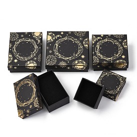 Подарочные коробки из картона с принтом солнца, луны и звезд, для ожерелья, Браслеты, с черной губкой внутри, чёрные