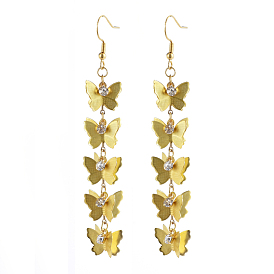 Pendants d'oreilles, avec des pendentifs en laiton, cristal strass et 316 crochets pour boucles d'oreilles en acier inoxydable chirurgical, papillon plat rond
