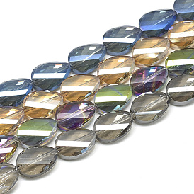 Electroplate Glass Beads Strands, Rainbow Plated, Faceted, Twist