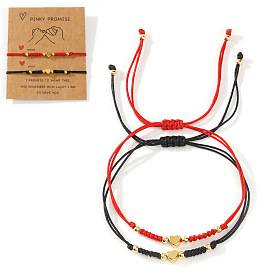 2шт 304 браслет из бисера в форме сердца из нержавеющей стали, регулируемые плетеные браслеты из вощеного шнура для женщин, с искусственным жемчугом и поздравительной открыткой