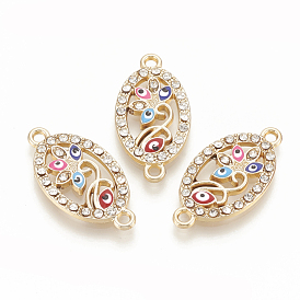 Alloy Rhinestone Links Connectors, with Enamel, Oval with Evil Eye