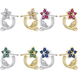 Серьги-гвоздики из латуни с кубическим цирконием ко Дню святого Валентина, цветок